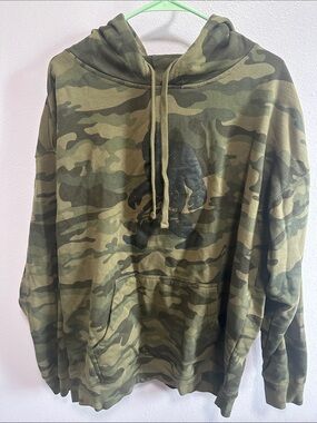 Men's Camo Crewneck Hooded Sweatshirt with Bigfoot - Olive/Army